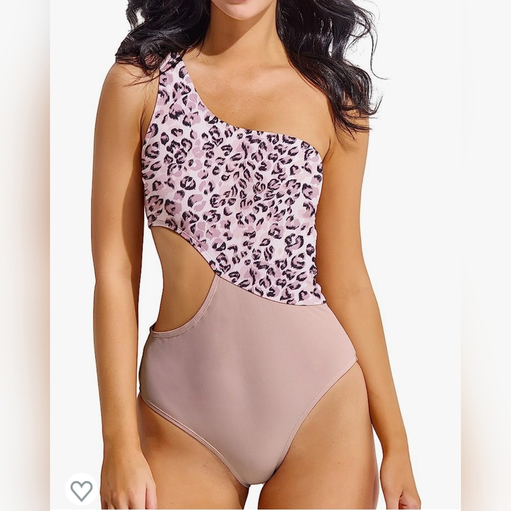 Women's One Shoulder Cut Out Colorblock Monokini One Piece Swimsuit Sz M
